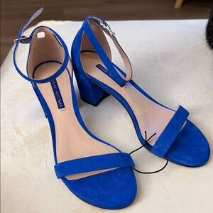 $0 SHIPPING Stuart Weitzman Cobalt Blue Suede Ankle-Strap Block Heels